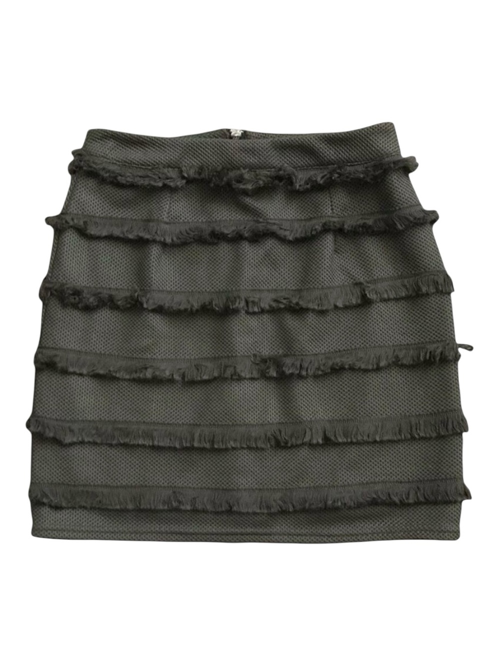 Romeo + Juliet Couture Skirt Womens M Olive Green Fringed Tiered Mini Skirt